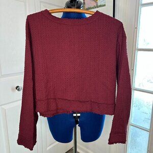 Free People Walking in Hueco Cropped Cranberry Maroon Tie-Back Top Size XS